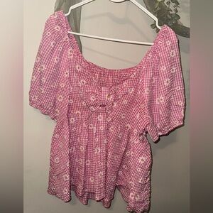 Pink Gingham Floral Women's Top